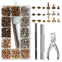 Ensemble de rivets en cuir Meterk300Sets, rivets à double tête, goujons tubulaires en métal avec pince à poinçonner, outils de fixation pour le