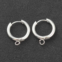 Conjunto de 10 brincos de argola Huggie em aço inoxidável 201 com pino em aço cirúrgico 316, cor prata, dimensões 19x17x2,5mm, furo: 2,5mm,