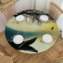 HAOGEILI - Nappe ronde ajustée avec bord élastique, pour table ronde, idéale pour les levers et couchers de soleil sur la mer, l'océan et les