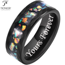 Tioneer Wolframring, 8 mm, Galaxy-Serie, schwarz galvanisiert, mit Opal-Einlage in verschiedenen Ausführungen, Ehering für Damen und Herren mit