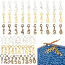 33 stuks, 3 kleuren, cijfersteekmarkeerders 0-9 met karabijnsluiting, legering ketting, brei- en weefaccessoires