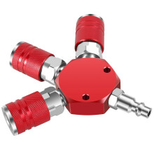 FUYGRCJ Colector de aire de 3 vías, acero al carbono, divisor de conexión rápida de 1/4", 300 PSI, conector de manguera de aire duradero para