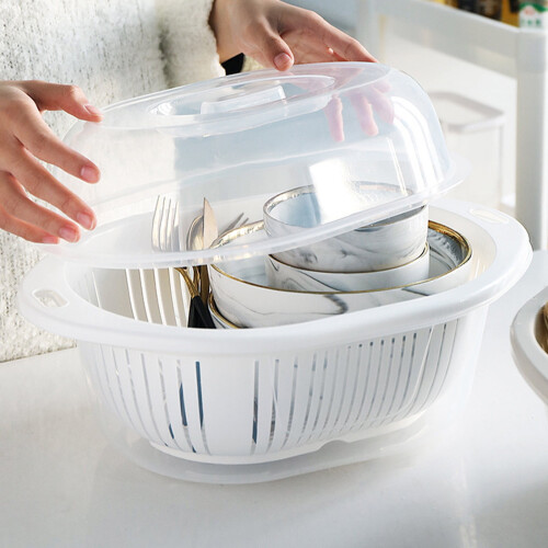 Bocqde Cool Kitchen Gadgets - Πολυλειτουργικό πλαστικό δοχείο τροφίμων 3 σε 1 με καπάκι, διπλή