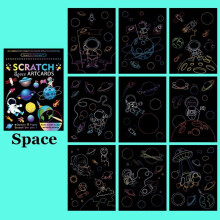 1 Set Magische Farben Regenbogen Dinosaurier Cartoon Kratzbilder Malpapier Kartenset Zeichenstift Kinder DIY Zeichenspielzeug Weltraum