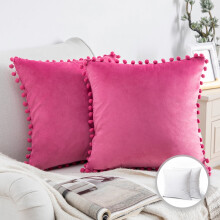 Coussin décoratif Phantoscope Pom Pom Velvet Series, 51 x 51 cm, rose, lot de 2