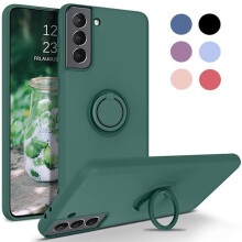 Ag luí le Samsung S21 - Roghnaigh Dath Cás Silicone Sealbhóir Fáinne Maighnéadach Glas Glas{AZC}