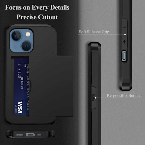 Capa StreetWise preta com compartimento para cartão e resistente a impactos, compatível com iPhone 15. 2