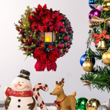 Guirlandas de Natal decoradas com lanternas, frutos silvestres e laços, decoração natalina para interiores e exteriores, portas e janelas de casa,