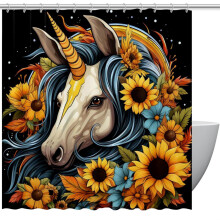 Rideau de douche Licorne Tournesol, imperméable, avec œillets et crochets, 152 x 183 cm (60 x 72 pouces).