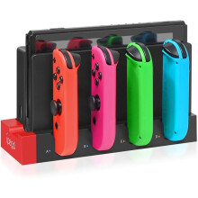Stație de încărcare Joy-Con compatibilă cu Nintendo Switch și OLED - Încarcă până la 4 controllere, compatibilă cu Switch și modelul