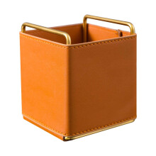 Yonrjhukm Penholder Leather Square Pen, Desktop Stationery Storage Box, Office Accessories Storage Box, Home Large Capacity Pen