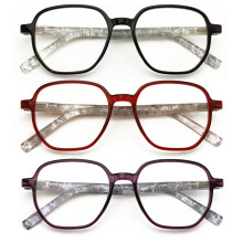 3 Paar leichte, sechseckige, breite Lesebrille für Damen – Klare Lesebrille mit Marmorbügeln und Federscharnier 7021 +2,00