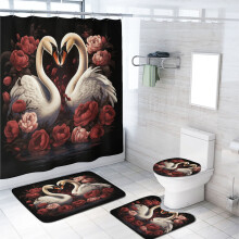 Ensemble rideau de douche White Swan 4 pièces avec tapis, ensemble de tapis de bain imperméables pour la décoration de la salle de bain, 183 x 183