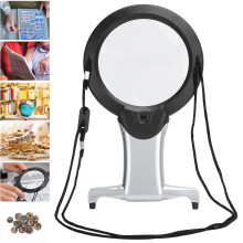 Faltbare Lupe mit 2 LED-Leuchten und Ständer, 2-fache/6-fache Vergrößerung, Handlupe, kompatibel mit einer Halskette, für Senioren,