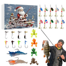Calendrier de l'Avent de pêche 2024, compte à rebours de 24 jours avant Noël avec leurres, appâts et matériel de pêche, compatible avec les