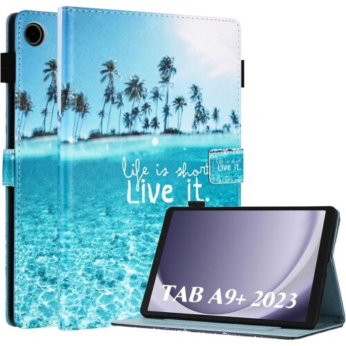 Capa compatível com Samsung Galaxy Tab A9Plus / A9+ 11 polegadas (2023), capa em couro PU com suporte para S Pen e encaixe para apoio.