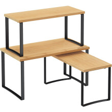 Schrank-Organizer-Regal, 3er-Set, stapelbar und erweiterbar, Metall und Bambus, Gewürzregal, Küchenaufbewahrung, kompatibel mit UKCS014B01