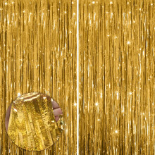 Cortinas de flecos de lámina dorada brillantes y parpadeantes, paquete de 2, para eventos, cumpleaños, bodas, graduaciones, Navidad, baby showers,