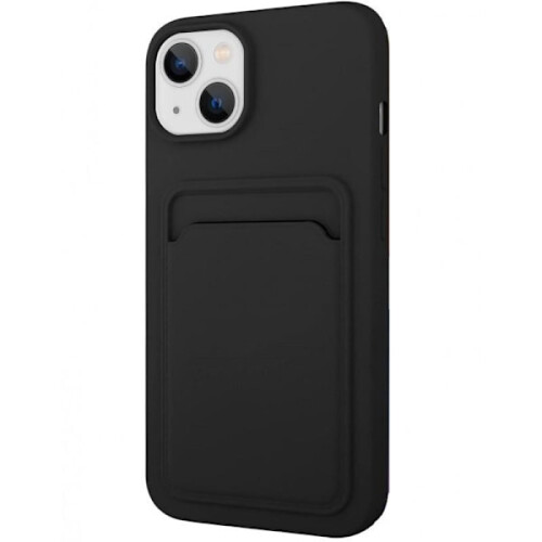 Capa emborrachada à prova de choque compatível com iPhone 14, com compartimento para cartão, azul-marinho líquido.