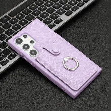 (Le haghaidh comhoiriúnach le Samsung S24) Cás Gearr Fón Póca le hUigeacht Leathair le Cluaisín Tarraingthe agus PC Corcra