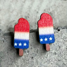 Boucles d'oreilles RSAMD Wood Print USA 4 juillet Aigle Étoile Rayures Drapeau Jour de l'Indépendance - n 8