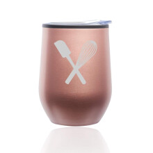 Stielloses Weinglas, Kaffeebecher, Reiseglas mit Deckel, Spatel und Schneebesen zum Backen (Roségold)