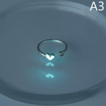 Bague cœur lumineux RSAMD, phosphorescente, ajustable, pour couples, argentée - A3
