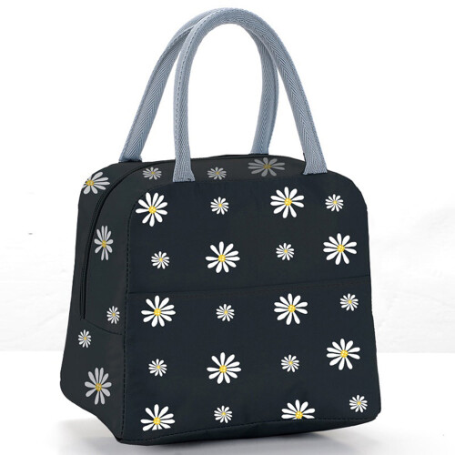 Isolierte Lunchtasche mit Gänseblümchenmuster, Schwarz