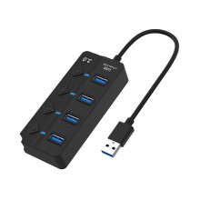 7-Port-USB-3.0-Hub mit Ein-/Ausschalter und LED-Anzeigen – kompatibel mit Laptops, PCs, mobilen Festplatten und USB-Sticks