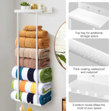 Porte-serviettes mural Livhil pour serviettes roulées et pliées, barre de rangement pour serviettes de bain, métal, blanc