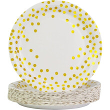 Verpakking van 50 papieren feestbordjes, set van 7-inch witte en gouden papieren feestbordjes, wegwerpbordjes voor feestjes.