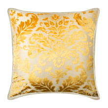 Housse de coussin Mimosa jaune 30 x 30 cm en velours dévoré, motif damassé jaune doré