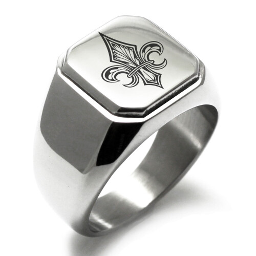 Δαχτυλίδι Tioneer Knightly Fleur De Lis από ανοξείδωτο ατσάλι με χαραγμένο τετράγωνο επίπεδο