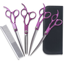 Hundefriseurschere-Set, 7-Zoll-Hundefriseurschere, kompatibel mit scharfer, langlebiger Friseurschere und Kamm-Set, Rosenrot