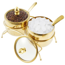 Zuckerdosen-Set aus Edelstahl mit Glasdeckel, 3-teilig