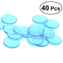 Qius 40 Stück transparente Zähler für Bingochips, Kunststoffmarker, Bingozubehör (Blau)