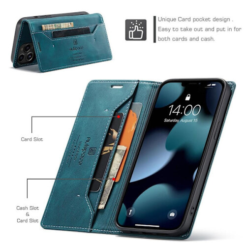 Capa carteira AUTSPACE A01 compatível com iPhone 13 Pro Max - Azul 2