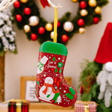 Weihnachtssüßigkeitenbox in Strumpfform mit Schneemann- und Kugelmotiven, Blechbehälter für Leckereien, Snacks, Geschenke, Gastgeschenke