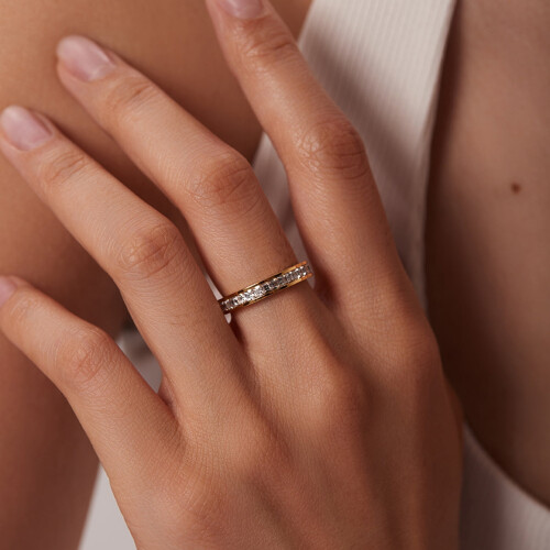 Pink cubic zirconia couple ring smooth square surface 2