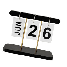 Calendario de escritorio negro de pie con páginas tipo flip 20x8x16 cm