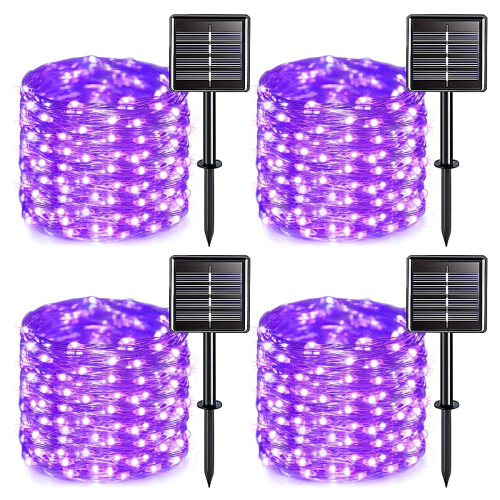 100 LED solcellelys 33 fot lilla 4-pakning