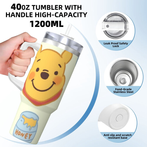 Winnie The Pooh 40oz H2.0 Ανοξείδωτο ποτήρι με μόνωση κενού αέρος με καπάκι και καλαμάκι για 1