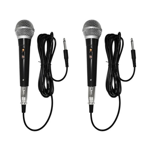 2 microfoni dinamici professionali cablati a mano per una voce nitida, ideali per karaoke e performance musicali.