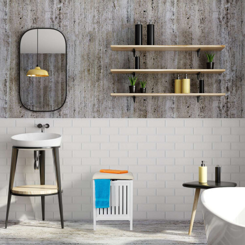 Tabouret panier à linge blanc avec assise coussinée 1