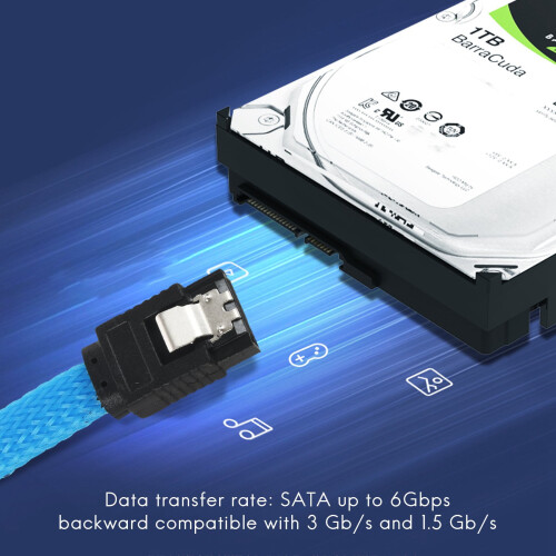 Cabo SATA III, cabo de dados reto de 6 Gbps para HDD e SSD com trava de segurança, 38 cm (15 polegadas), para HDD SATA, SSD, unidade de CD e 1