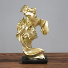 Escultura de beso de parejas en resina dorada, 26 cm de altura