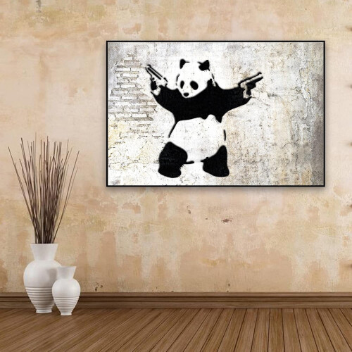 AVOI Banksy Αφίσα Τέχνης Τοίχου Πάντα με Όπλα Εκτύπωση σε Καμβά Δροσερό Διακόσμηση 1
