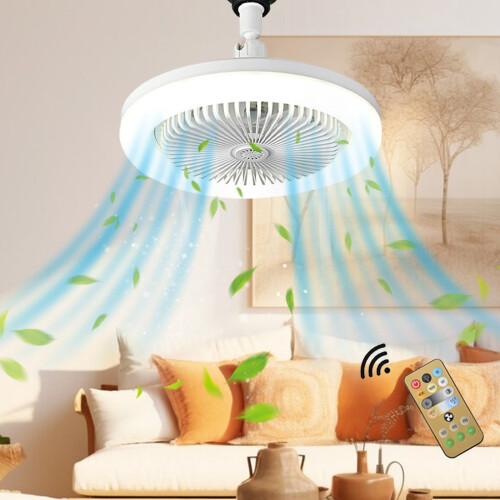 Ventilateur de plafond OYIGU E27 avec éclairage intégré, compatible avec les plafonds bas, éclairage intégré, 3 couleurs de luminosité,