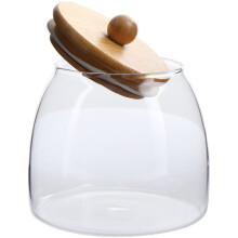 Snoeppot, ontbijtgranencontainer, rijstcontainers met deksels, glazen voedselbewaarcontainers, meelcontainers, bamboecontainers
