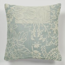 Coussin réversible vintage à motif floral cachemire et médaillon, style maisonnette, couleur ivoire et bleu spa, 45,7 cm (18 pouces) de côté